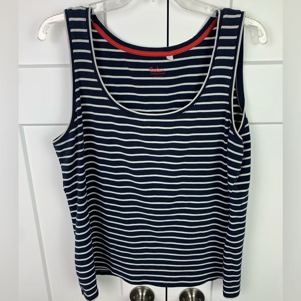 Boden XL Navy White Striped Tank Scoop Preppy Nautical Coastal July patriotic